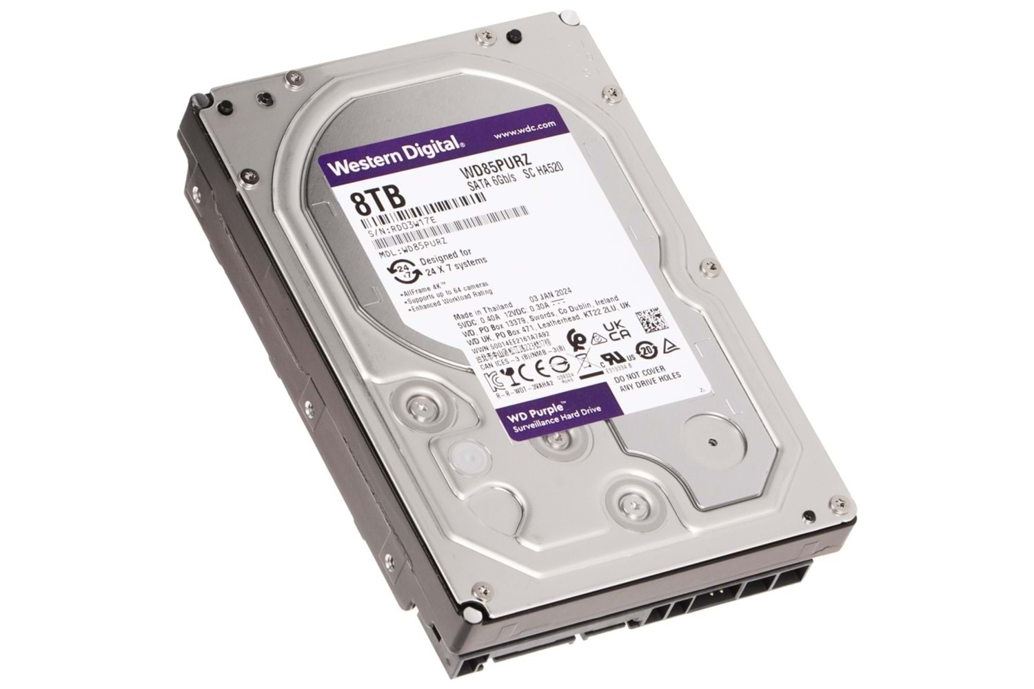 WD PURPLE, WD85PURZ, 3.5", 8TB, 256Mb, 5640 Rpm, 7/24 Güvenlik, HDD (Türkiye Distribütörü Garantili)